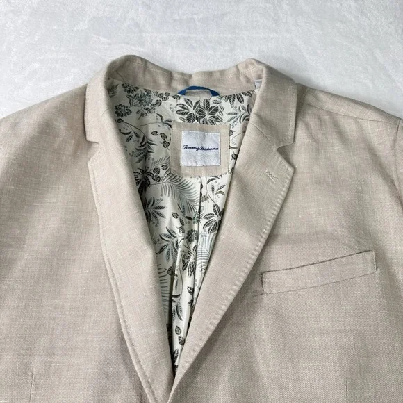 Tommy Bahama Blazer Mens 2XLT Beige Linen Blend Sport Coat Floral Lined Beachy